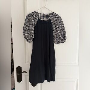 COS Navy and Plaid Midi Dress